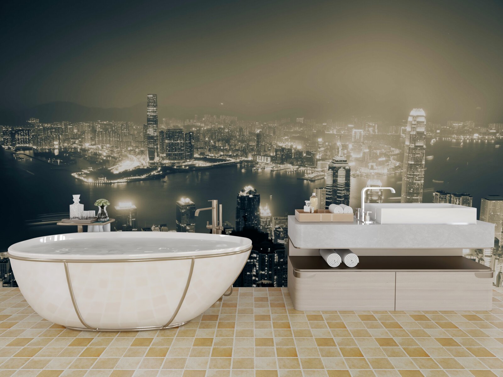 Carta da parati vista panoramica notturna di hong kong