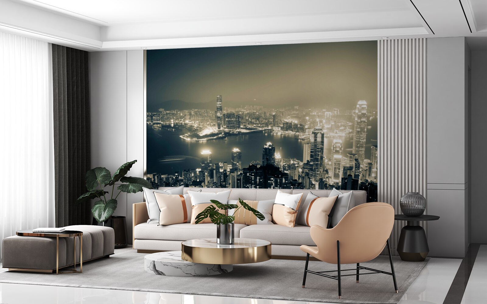 Carta da parati vista panoramica notturna di hong kong