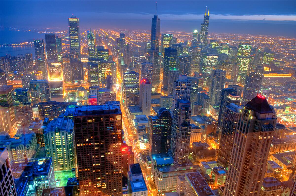Carta da parati Le luci di Chicago illuminano le strade