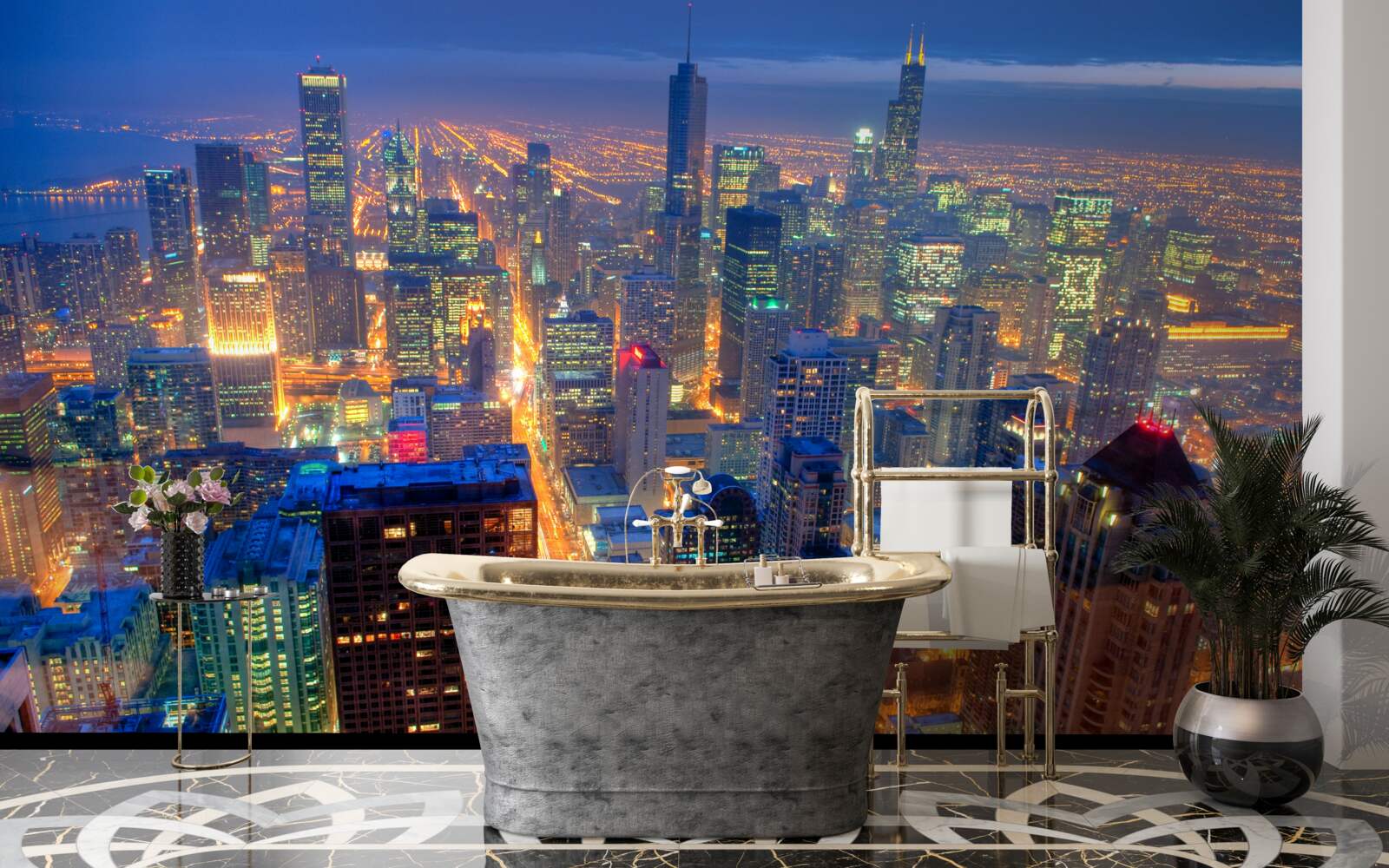 Carta da parati Le luci di Chicago illuminano le strade