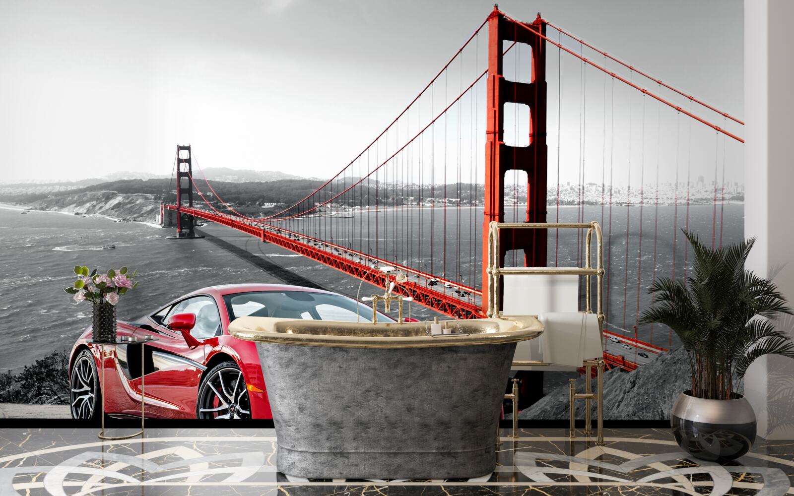 Carta da parati ponte sullo sfondo con mclaren