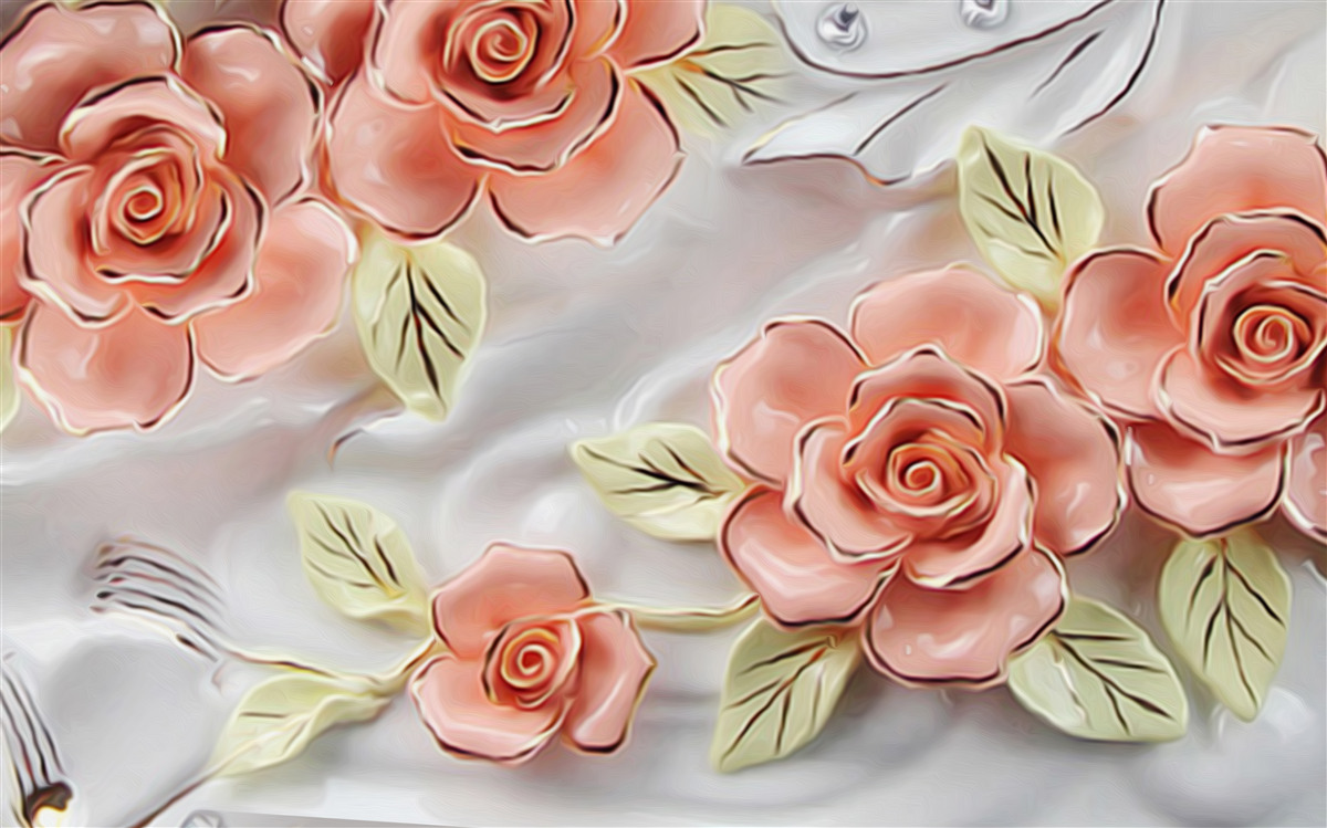 Carta da parati rose rosa con foglie verdi
