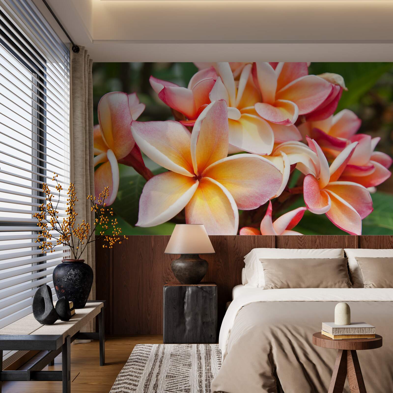 Carta da parati frangipani con fiori attraenti