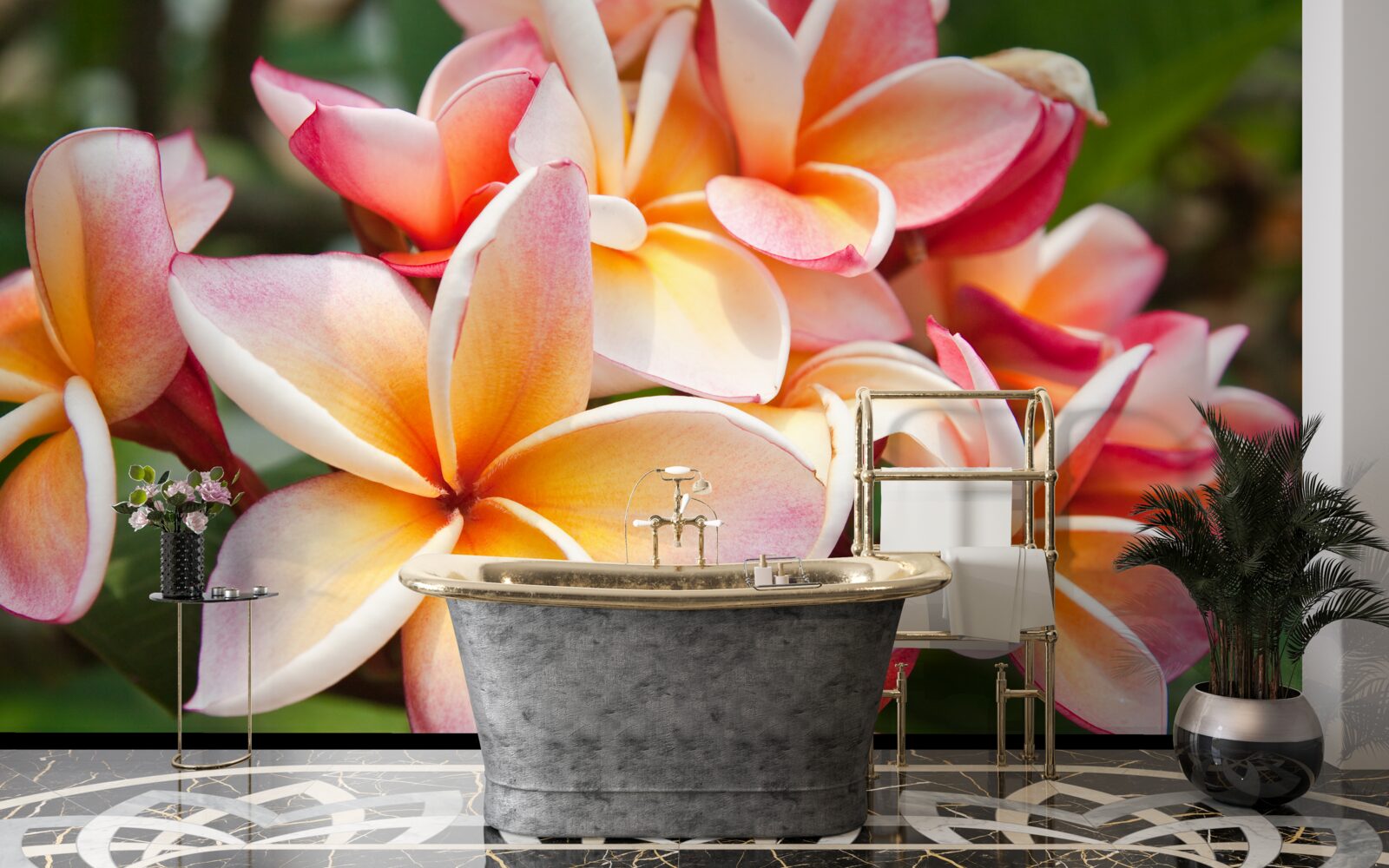 Carta da parati frangipani con fiori attraenti