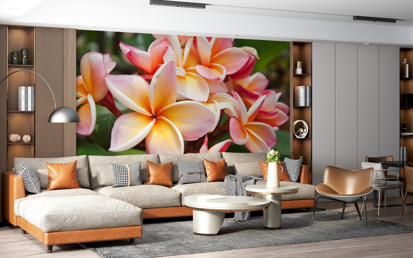 Carta da parati frangipani con fiori attraenti
