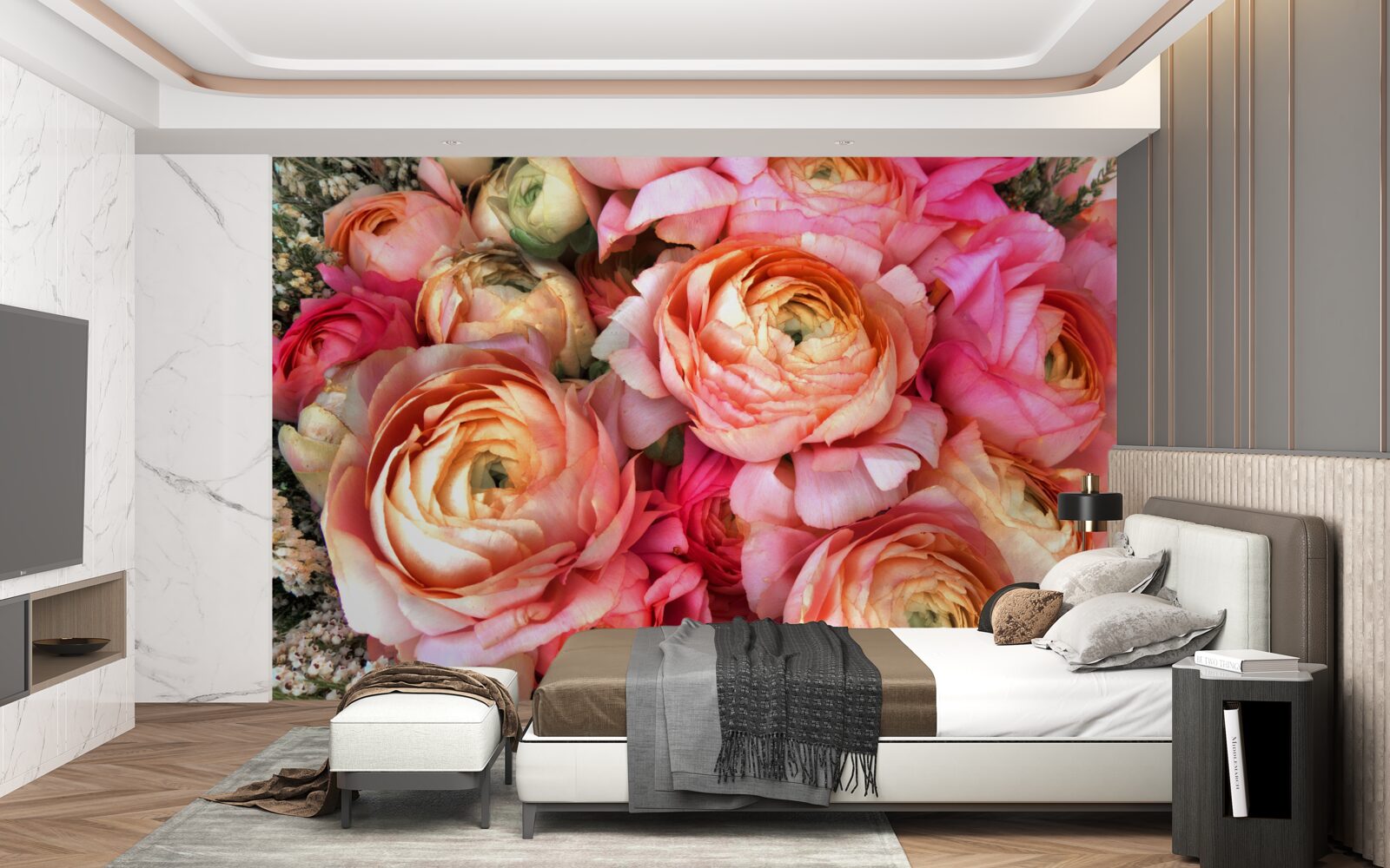 Carta da parati peonie dai colori intensi