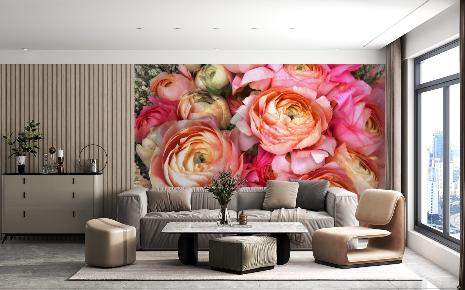 Carta da parati peonie dai colori intensi