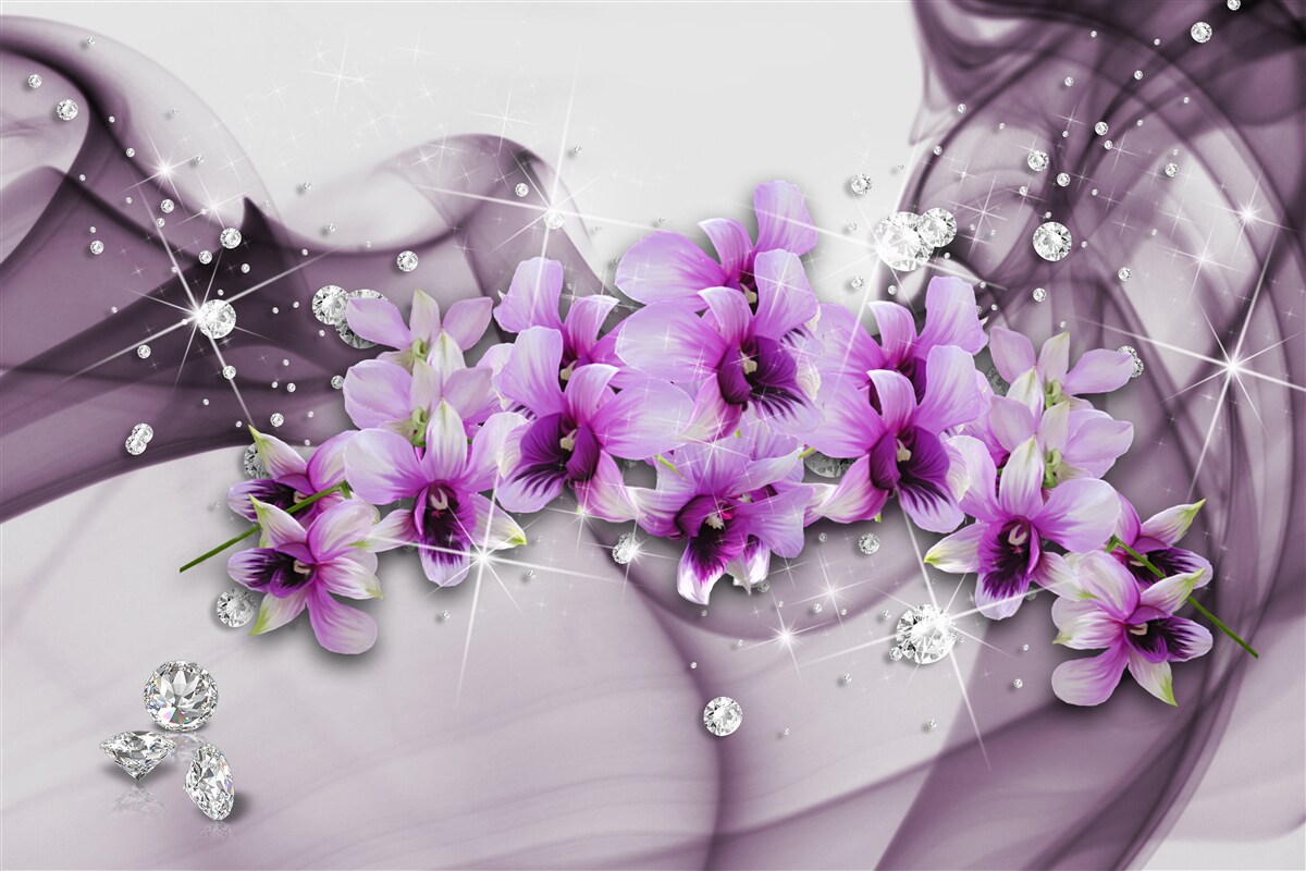 Carta da parati zirconi e fiori viola