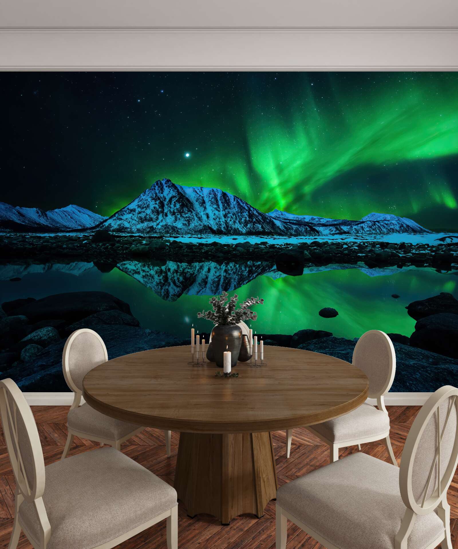 Carta da parati sorprendente aurora boreale sul mare