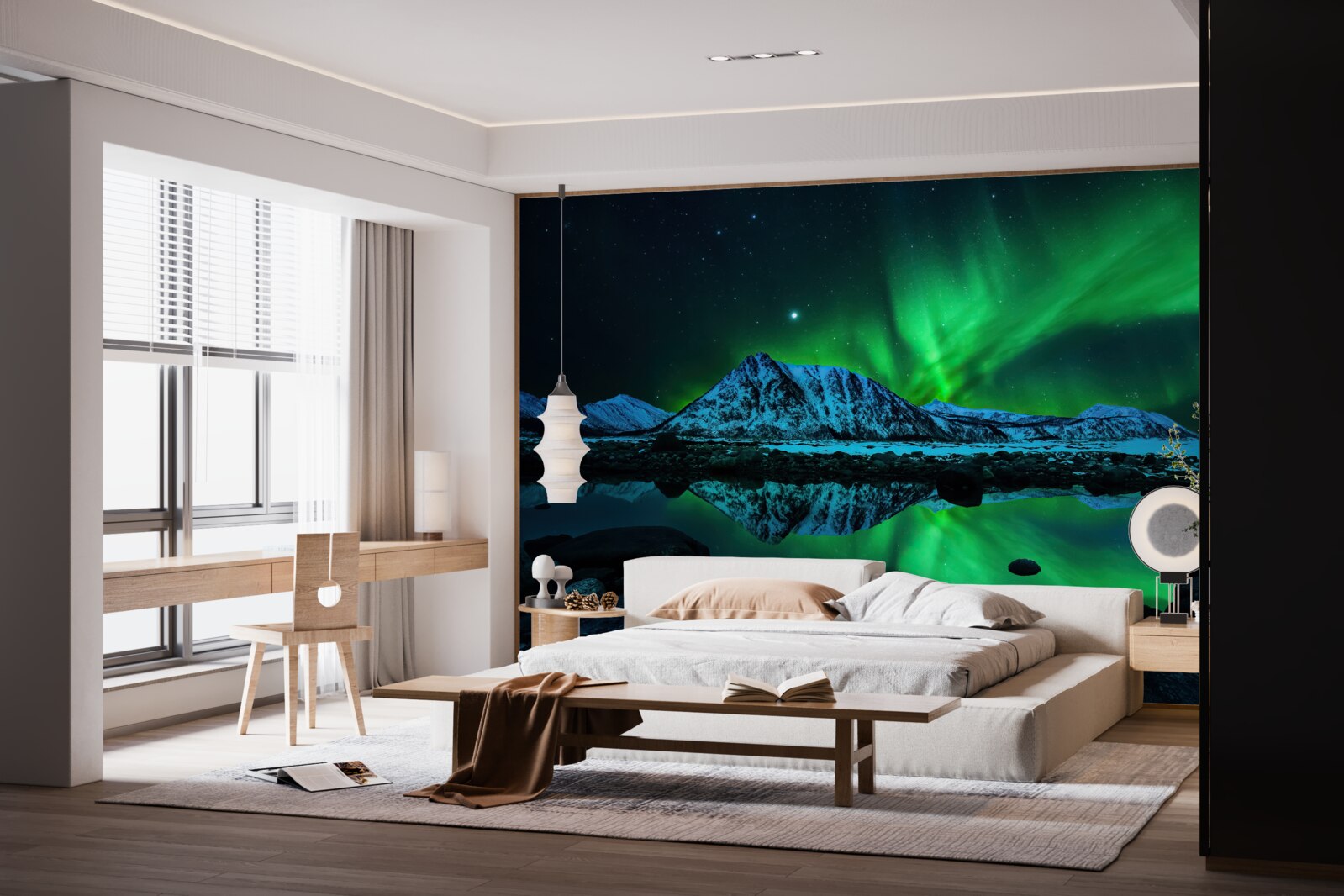 Carta da parati sorprendente aurora boreale sul mare