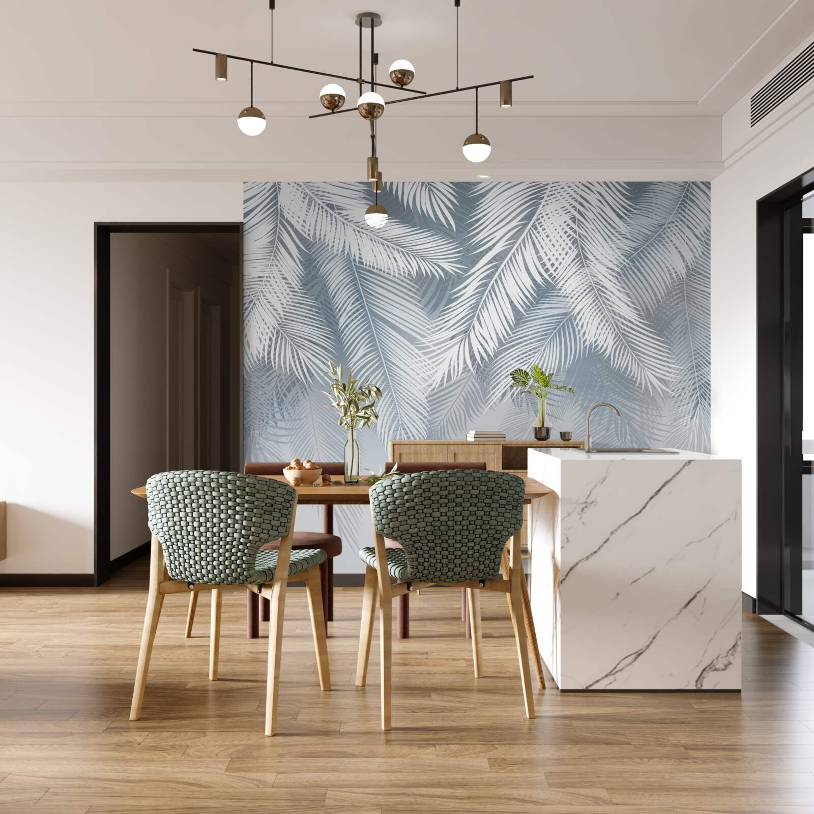 Carta da parati foglie simili a piume, pendenti