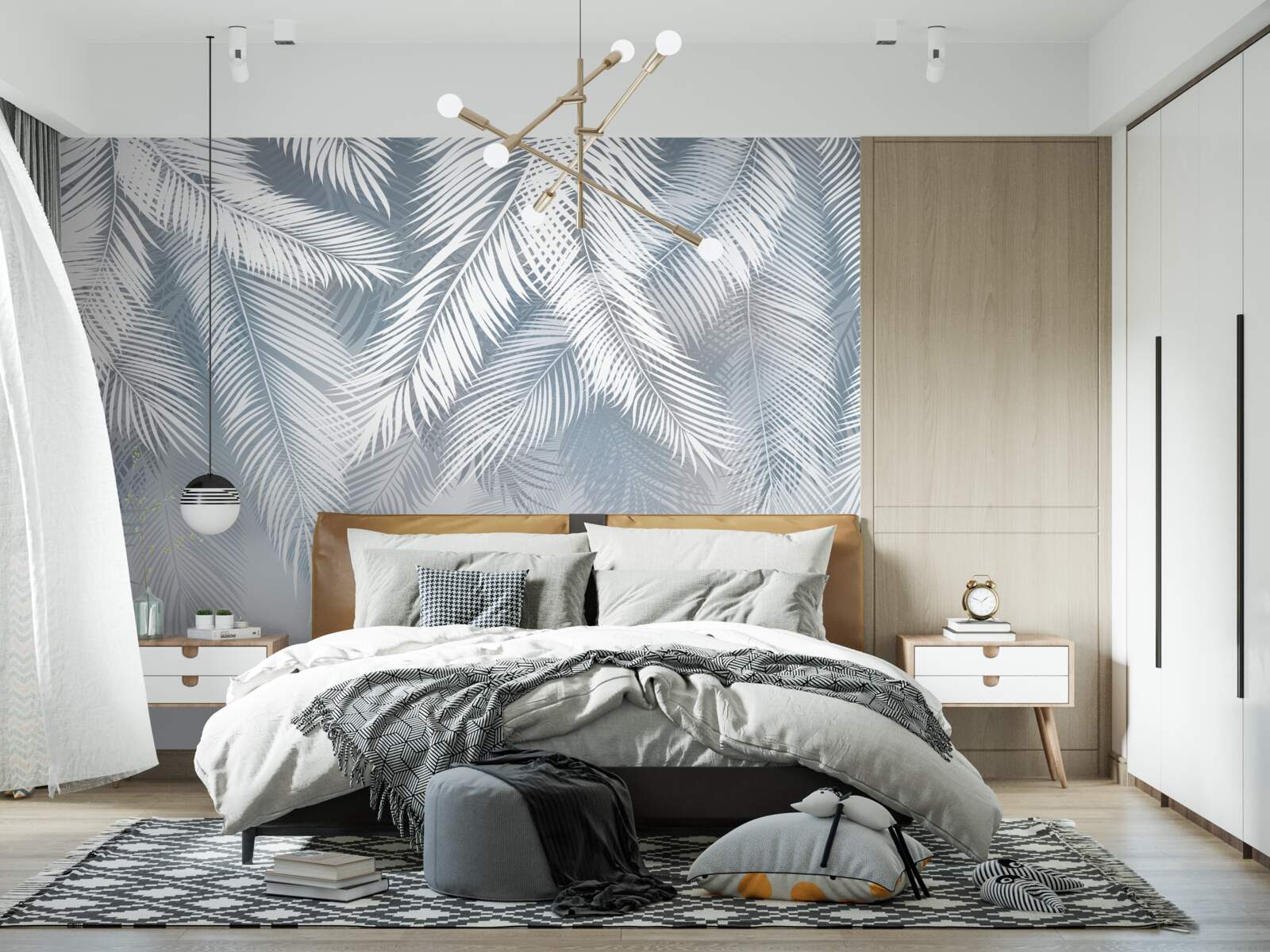 Carta da parati foglie simili a piume, pendenti