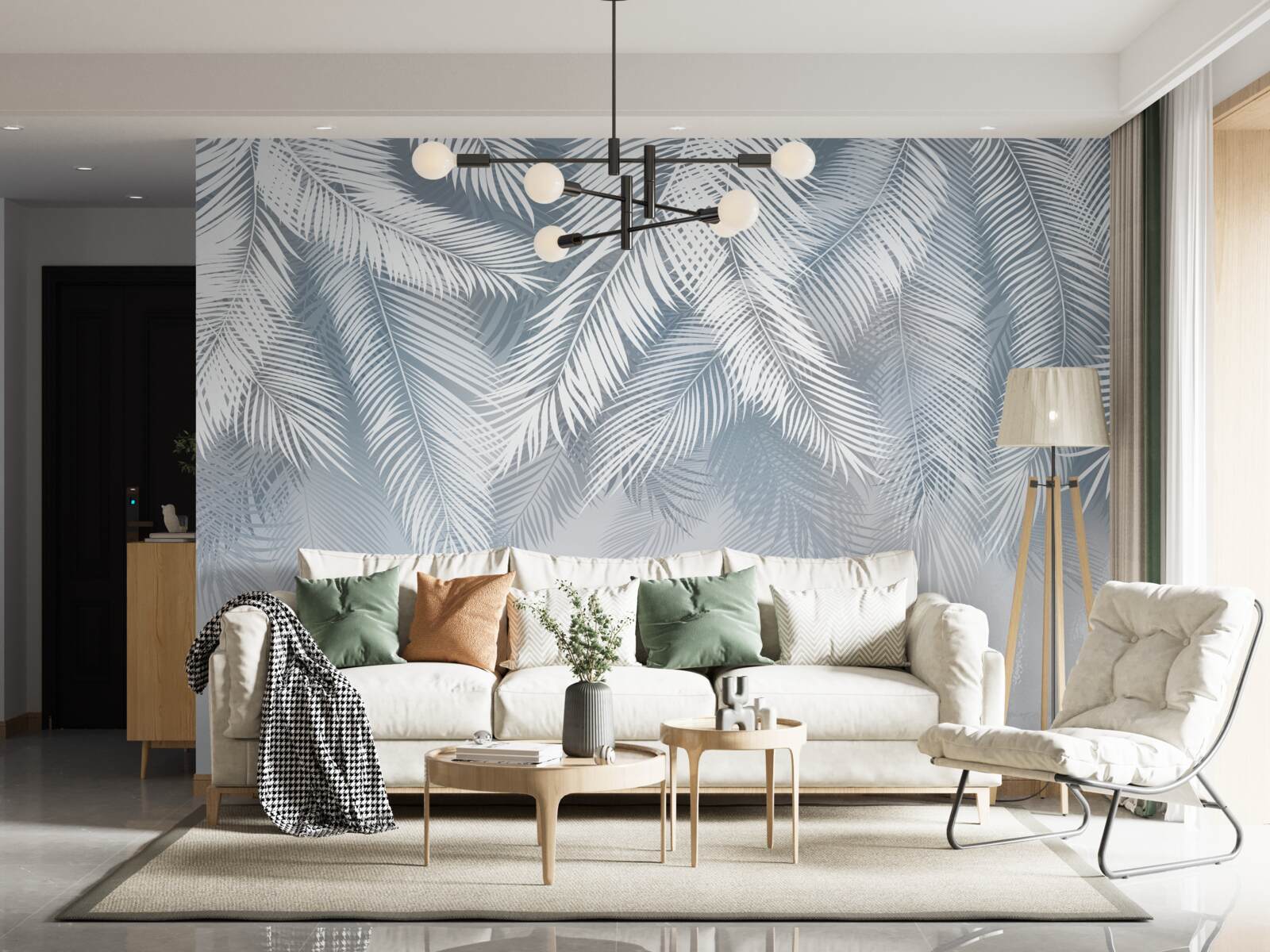 Carta da parati foglie simili a piume, pendenti