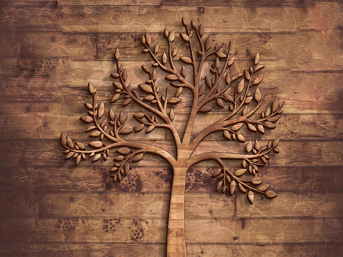 Carta da parati albero di latifoglie su sfondo di legno