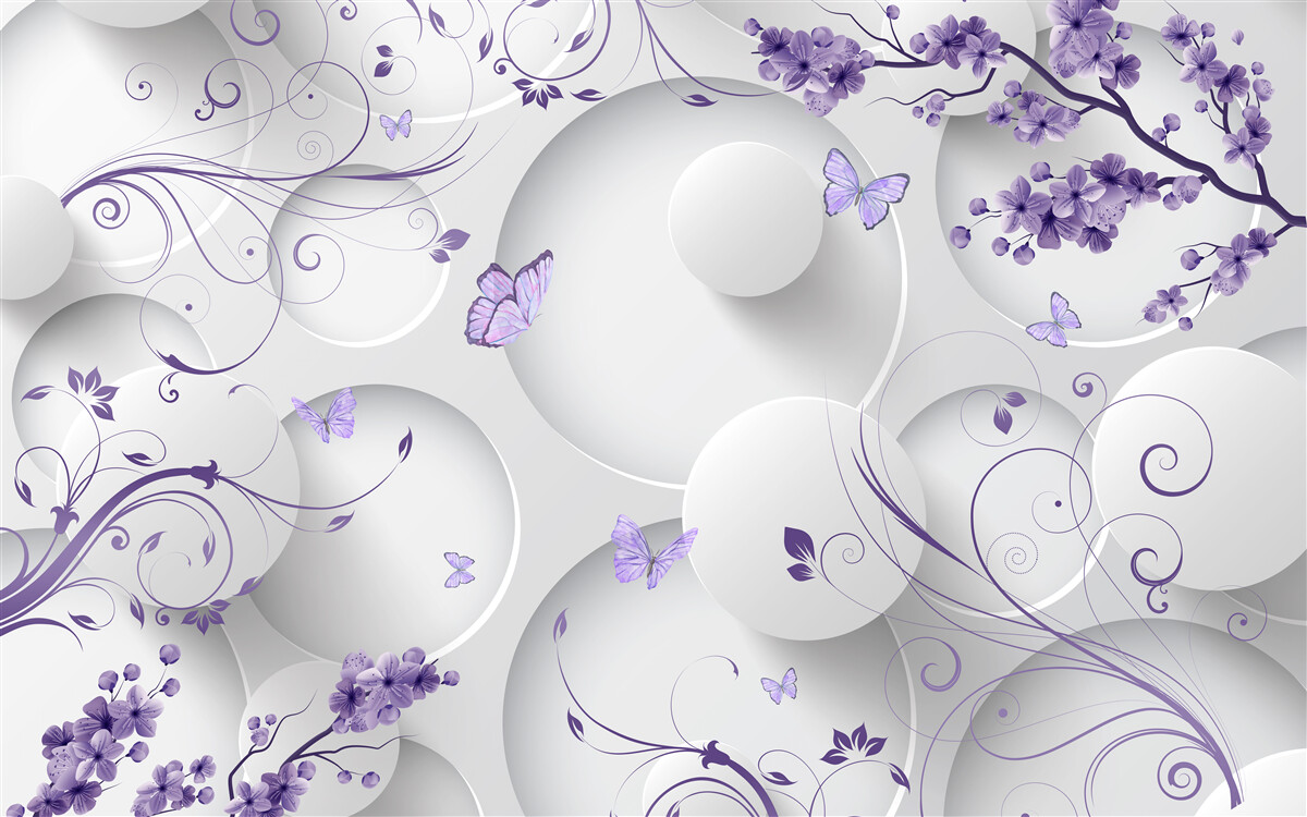 Carta da parati farfalle e fiori viola