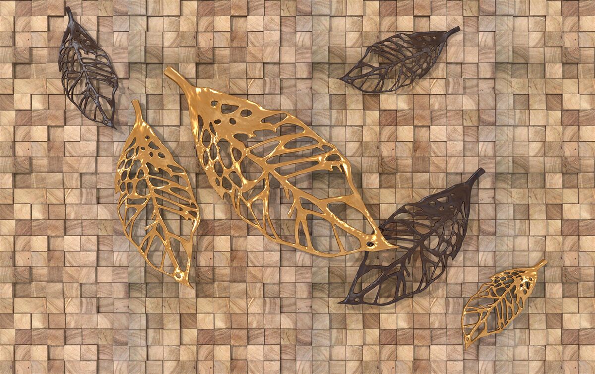 Carta da parati il mosaico è incorniciato da foglie
