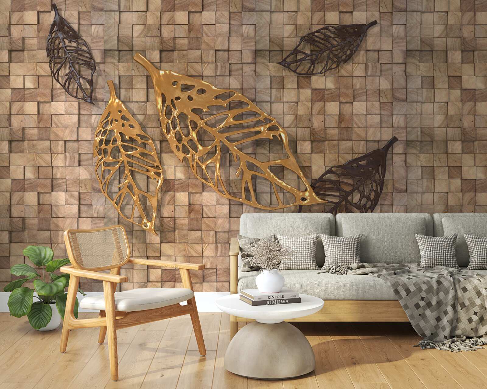 Carta da parati il mosaico è incorniciato da foglie
