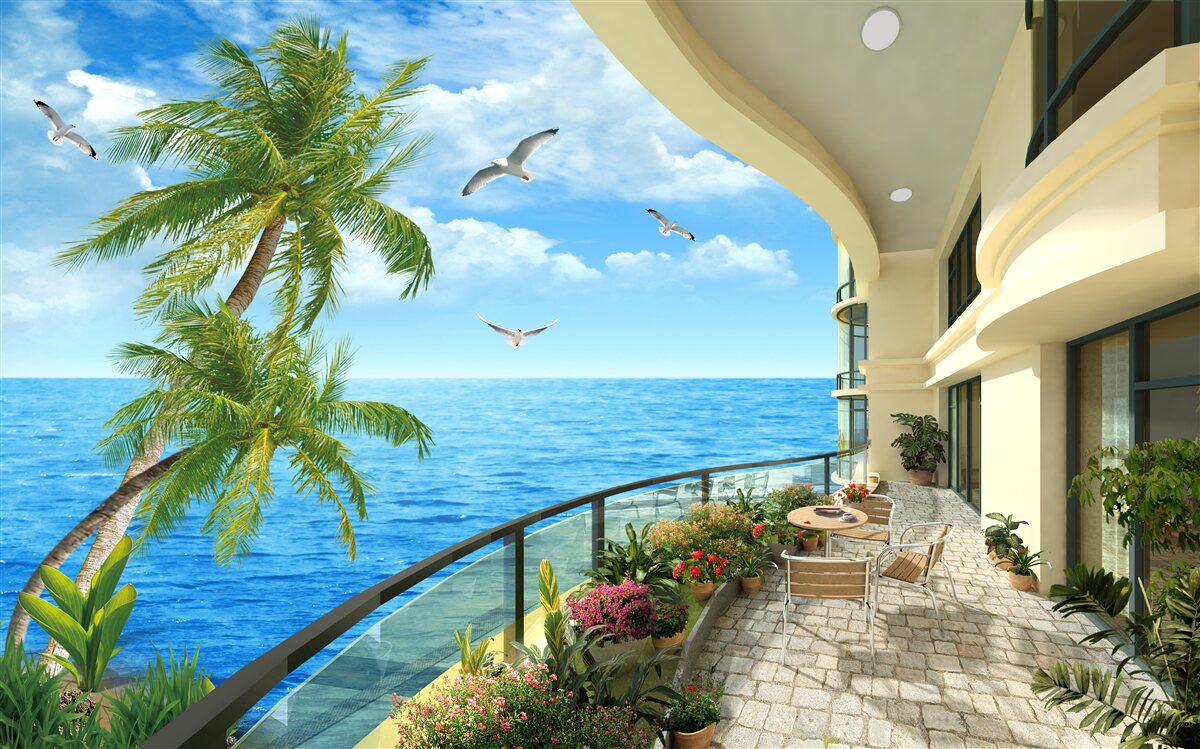 Carta da parati terrazza con vista sull'oceano