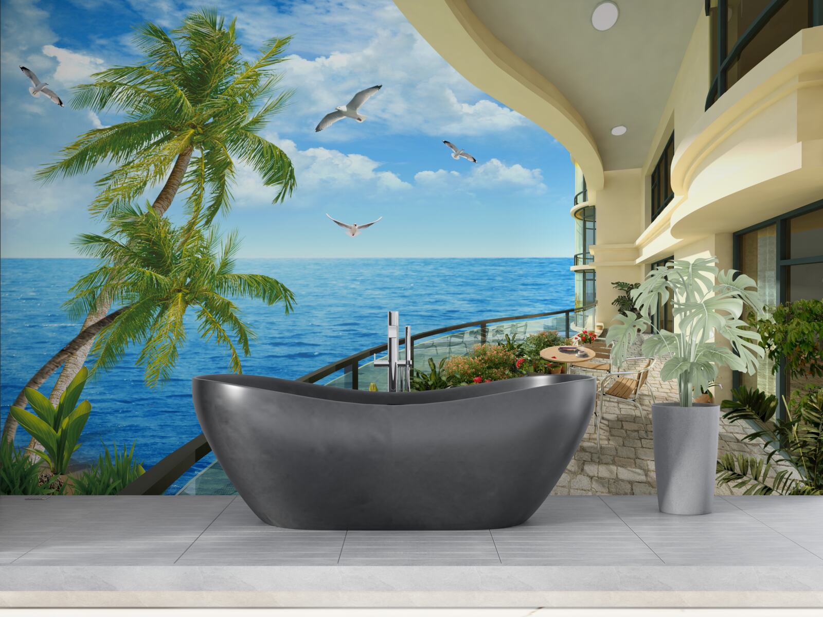 Carta da parati terrazza con vista sull'oceano