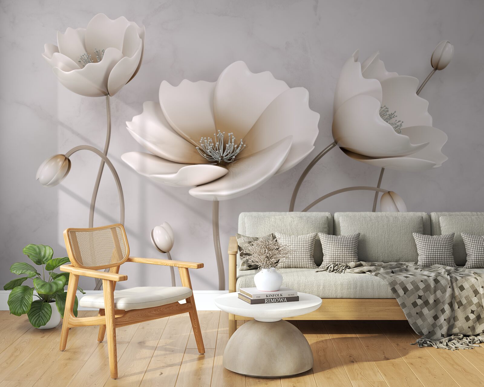 Carta da parati fiori di un bel bianco candido