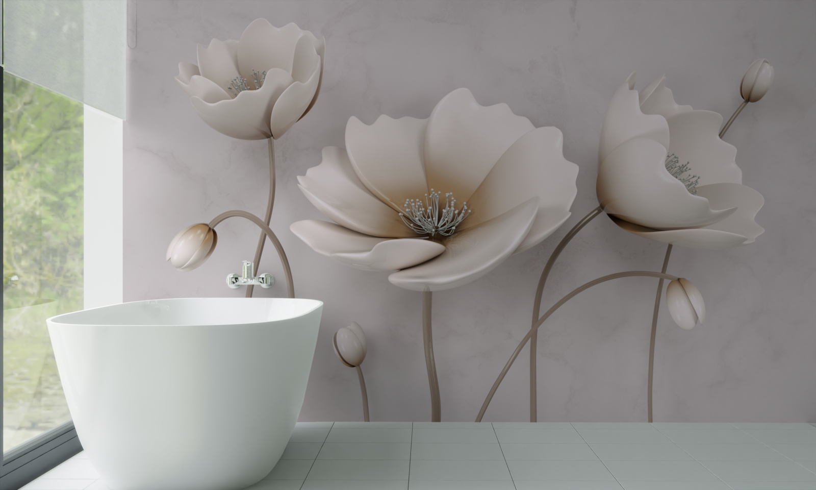 Carta da parati fiori di un bel bianco candido