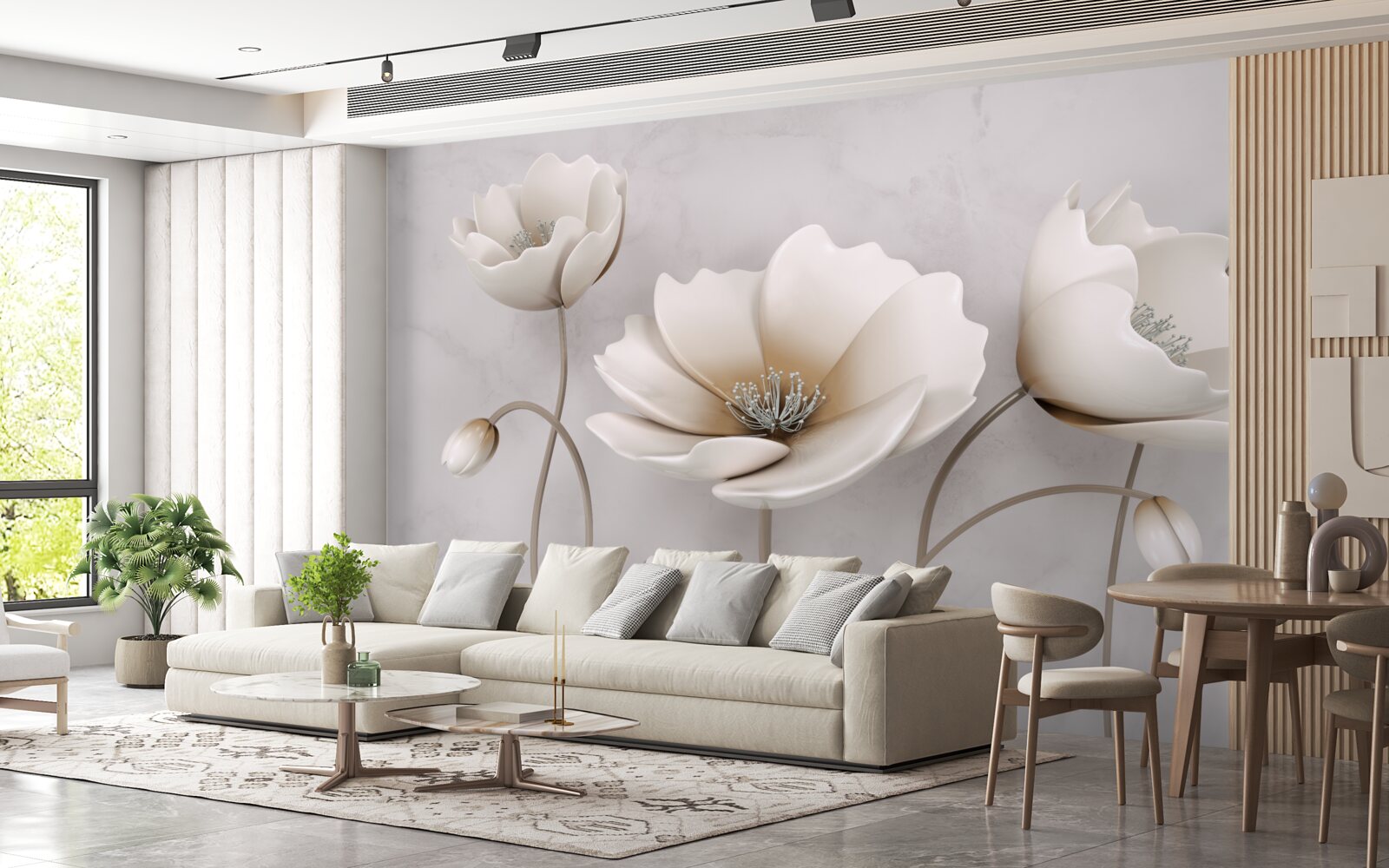 Carta da parati fiori di un bel bianco candido