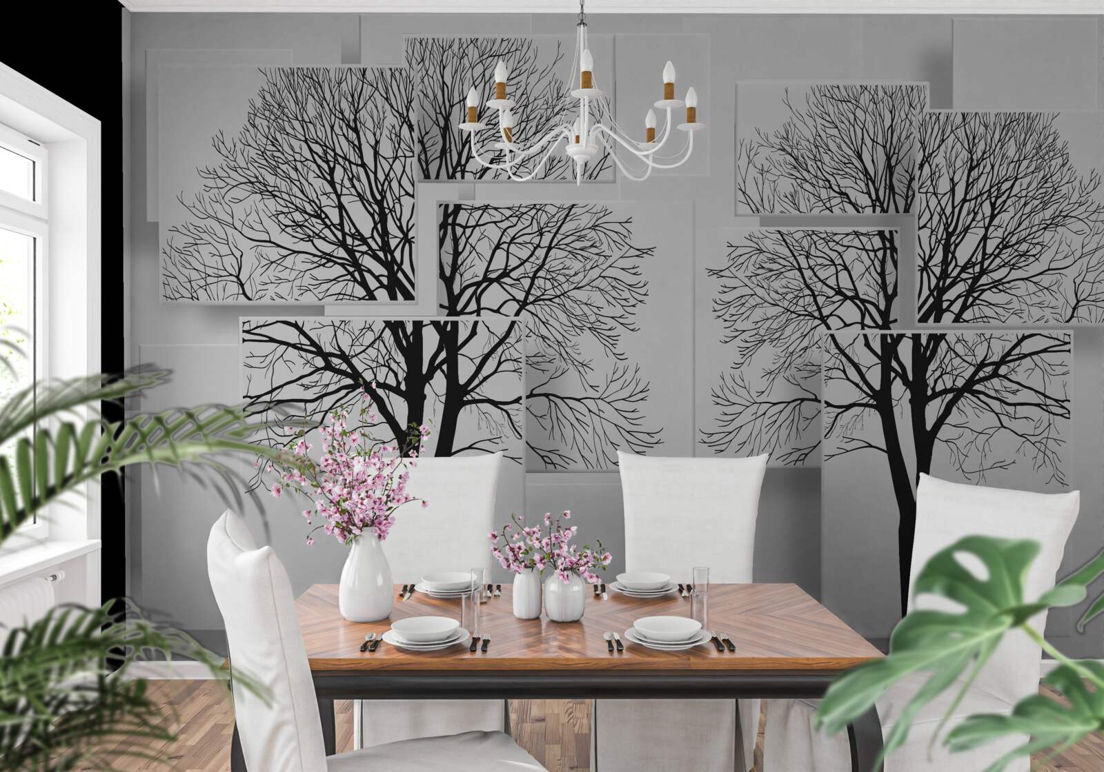 Carta da parati due alberi caduti su uno sfondo chiaro