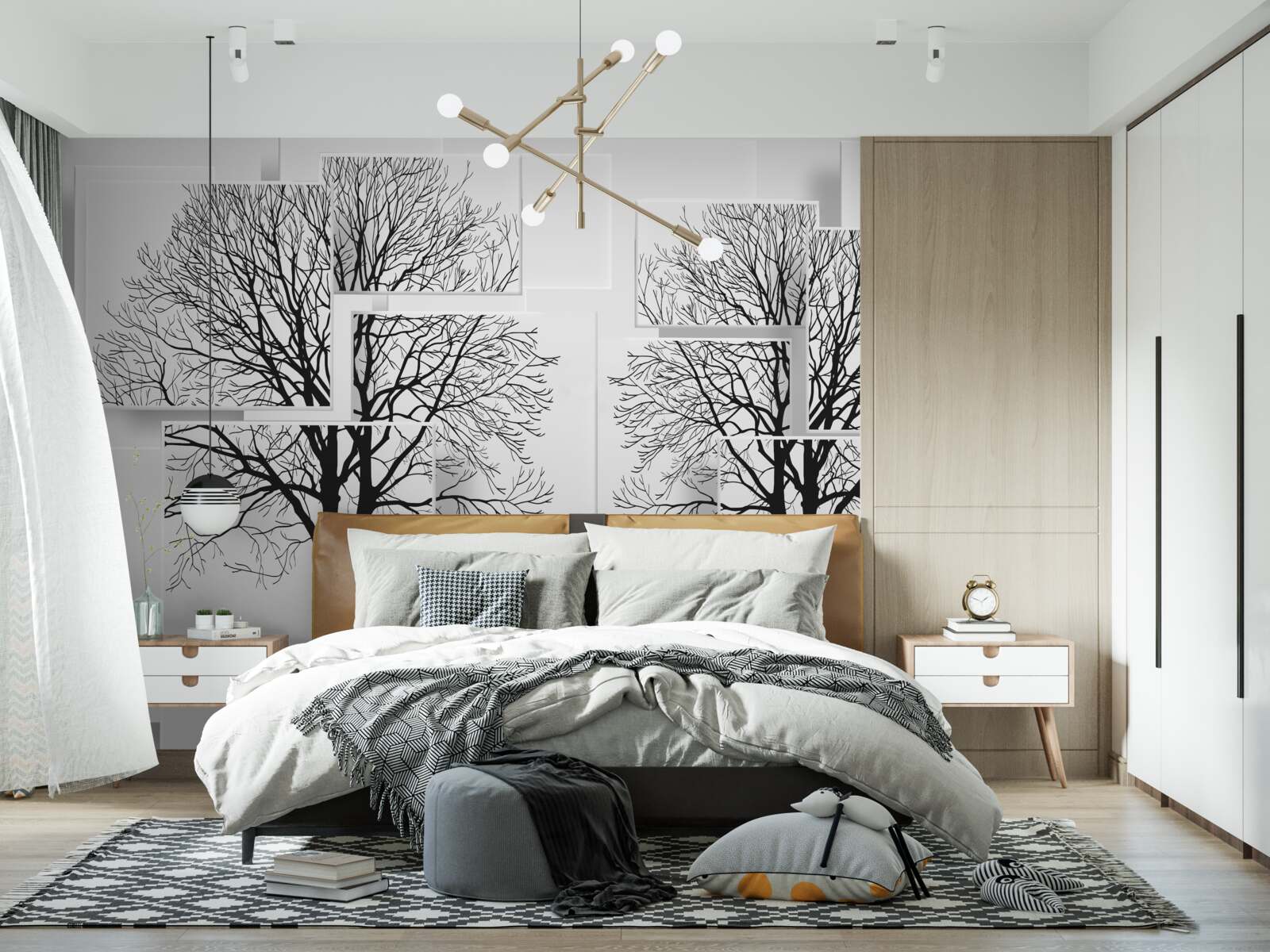 Carta da parati due alberi caduti su uno sfondo chiaro