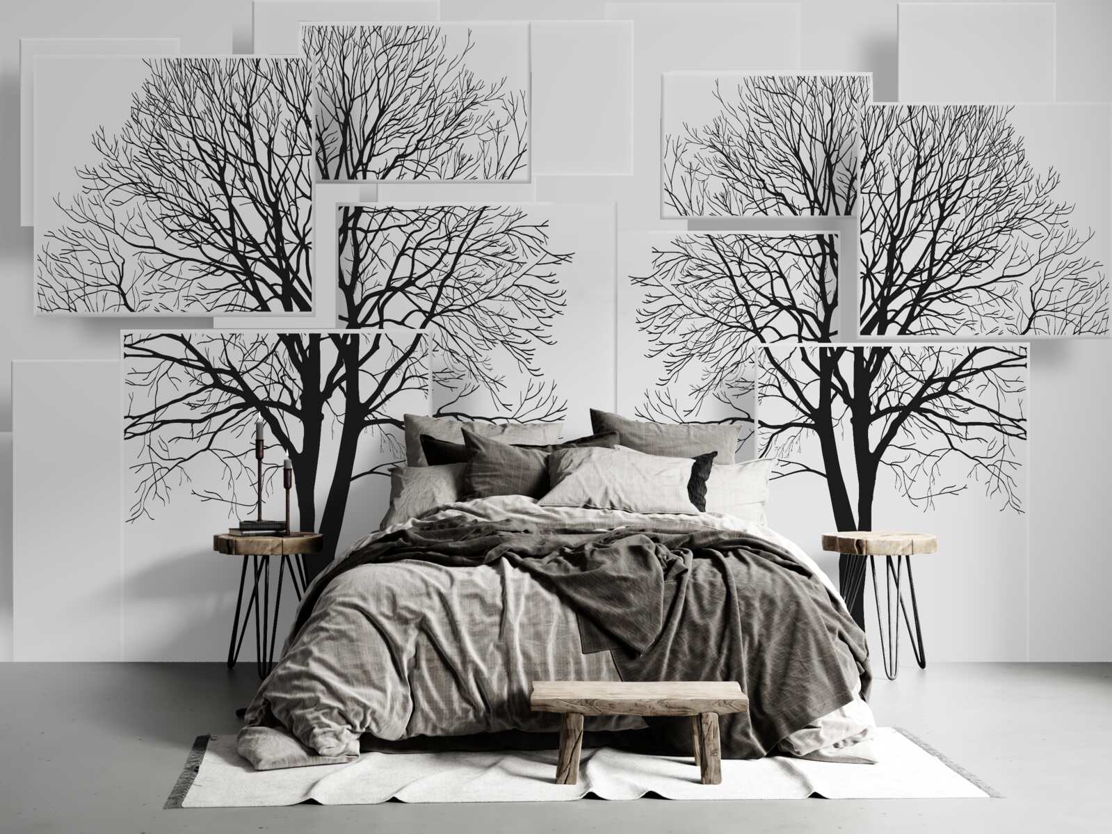 Carta da parati due alberi caduti su uno sfondo chiaro