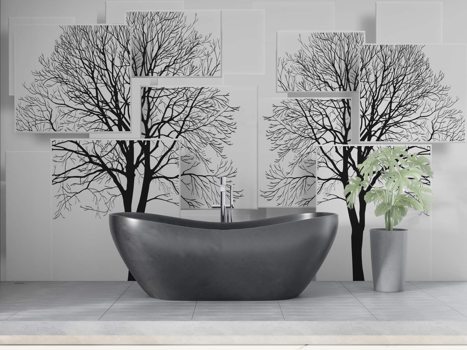 Carta da parati due alberi caduti su uno sfondo chiaro