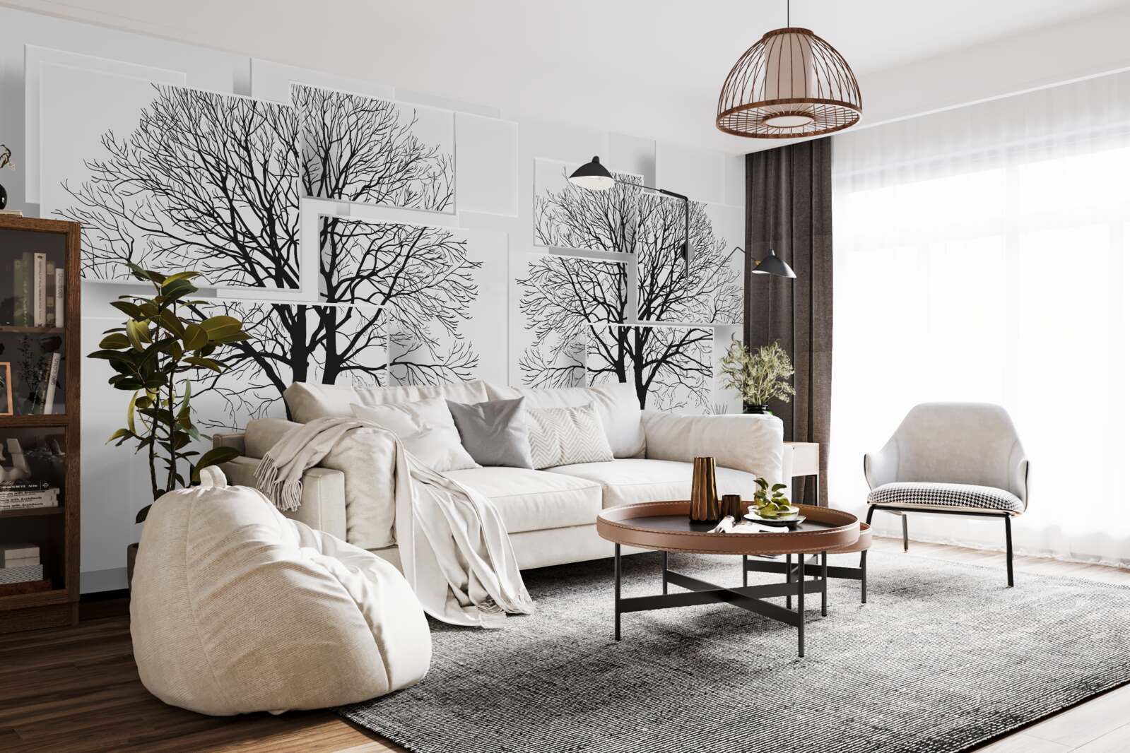 Carta da parati due alberi caduti su uno sfondo chiaro