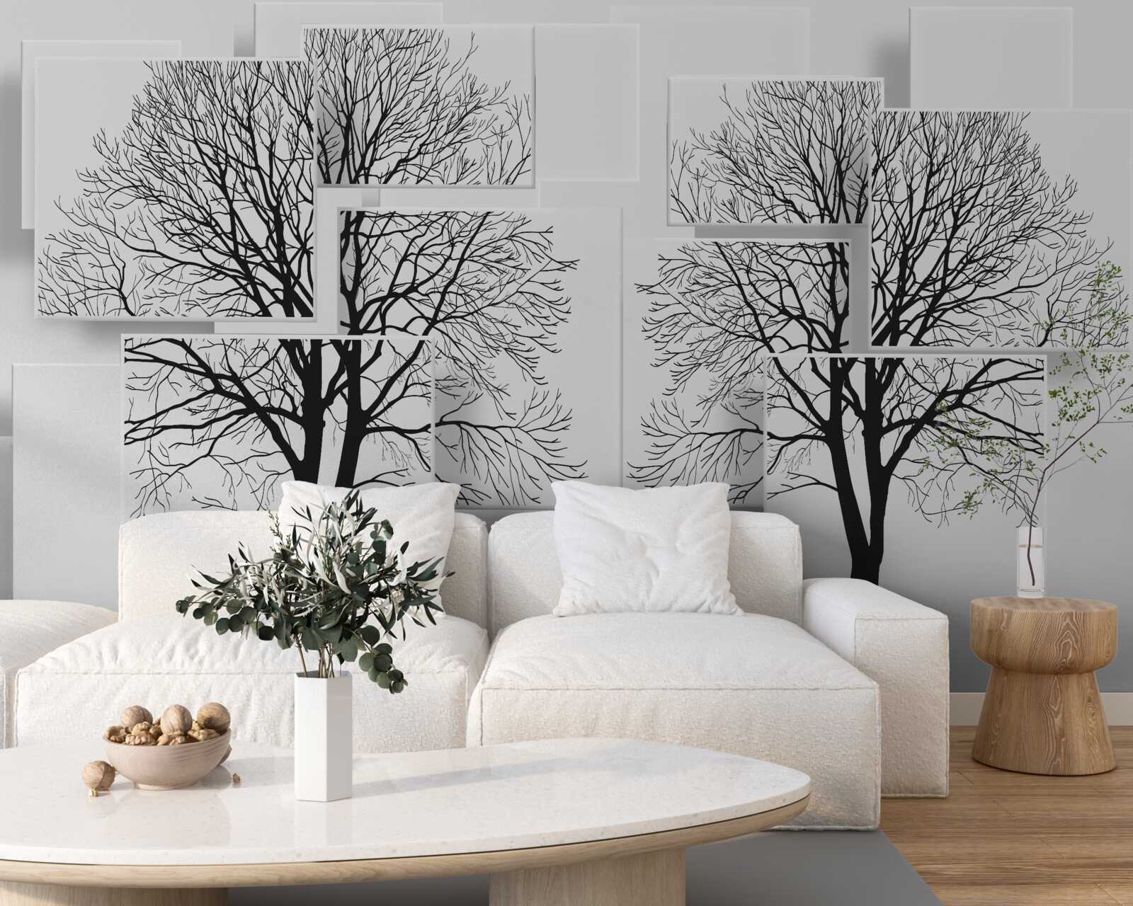 Carta da parati due alberi caduti su uno sfondo chiaro