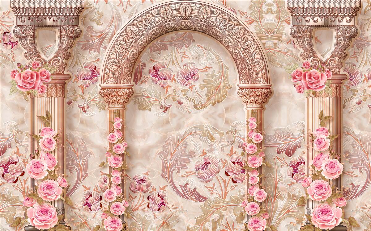 Carta da parati Arco decorato con fiori rosa