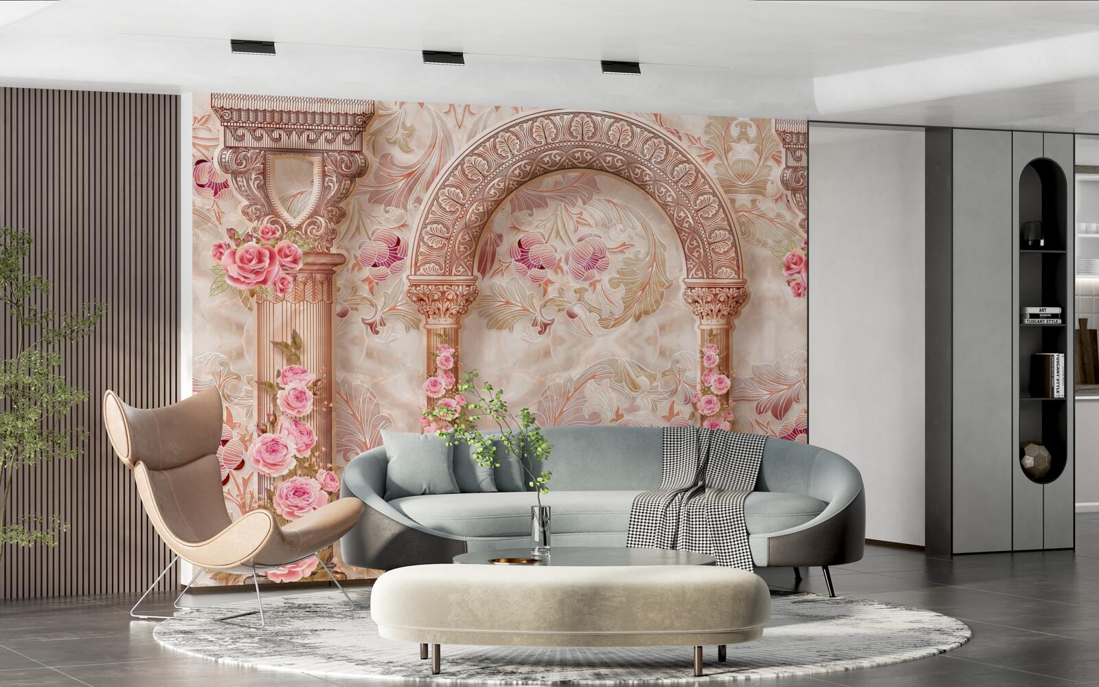 Carta da parati Arco decorato con fiori rosa