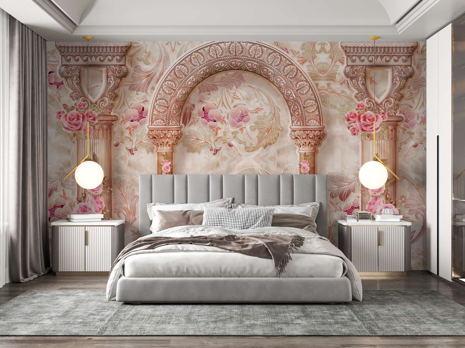 Carta da parati Arco decorato con fiori rosa