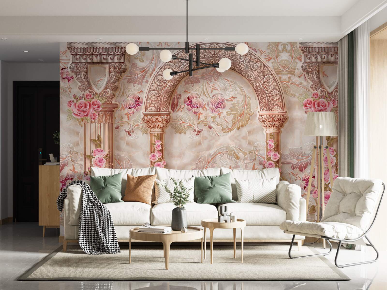 Carta da parati Arco decorato con fiori rosa