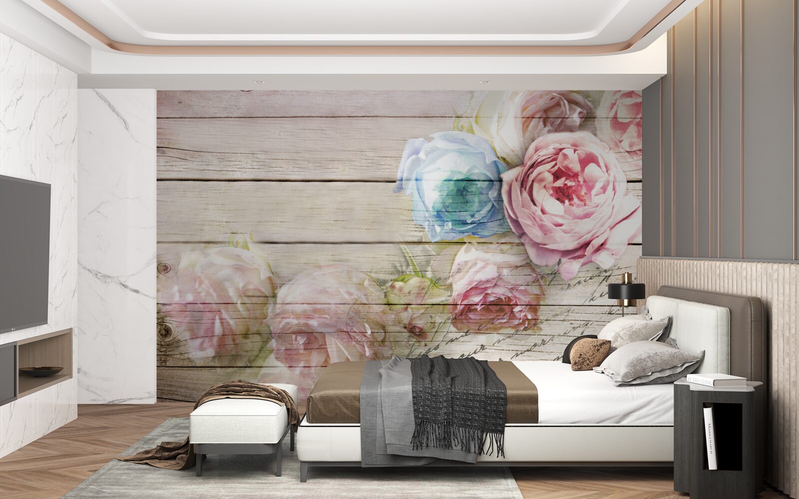 Carta da parati insieme di rose simili a peonie