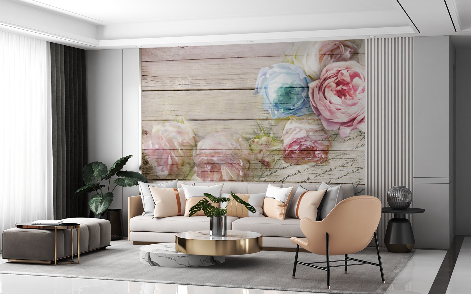 Carta da parati insieme di rose simili a peonie