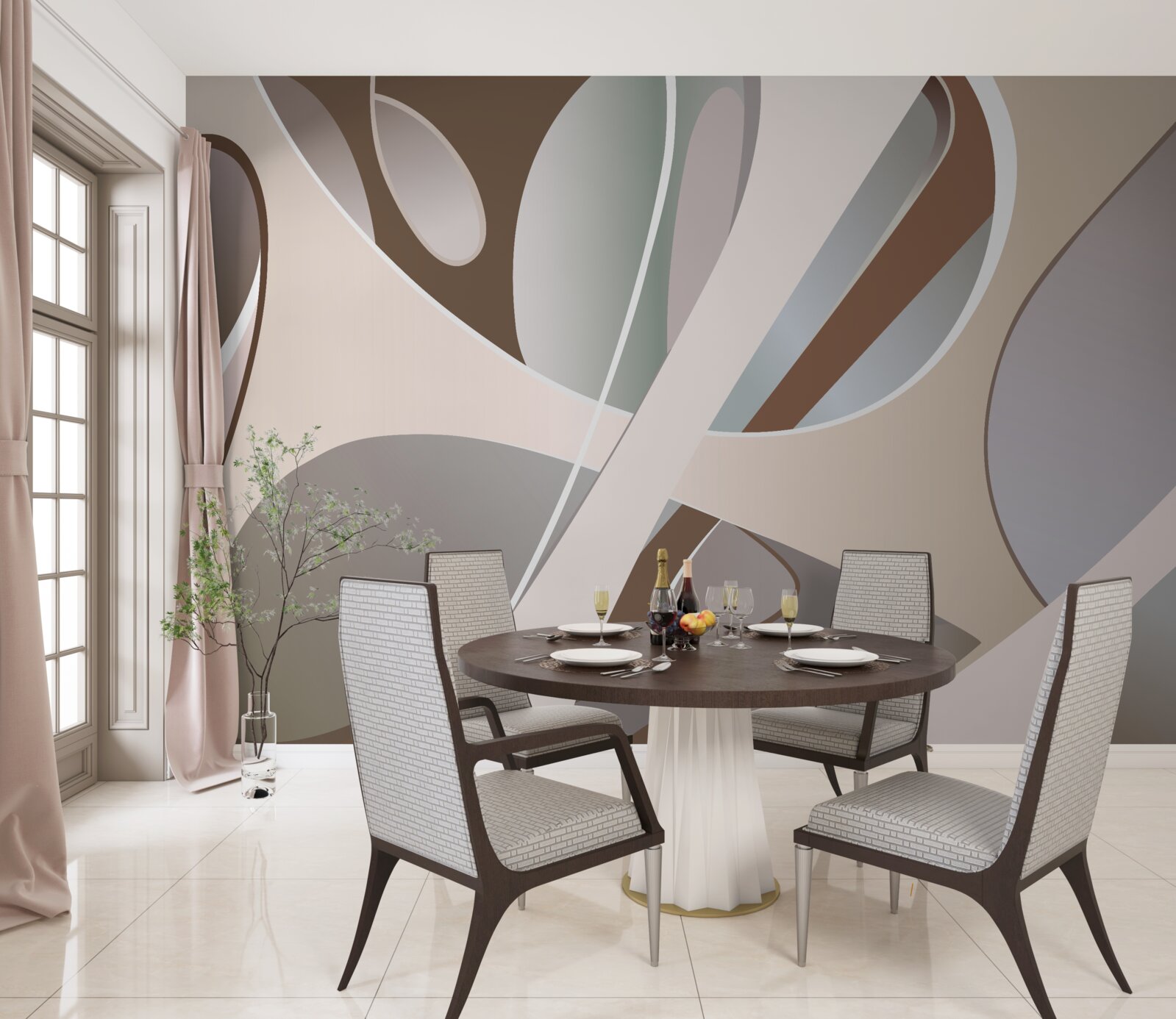 Carta da parati curve astratte in beige