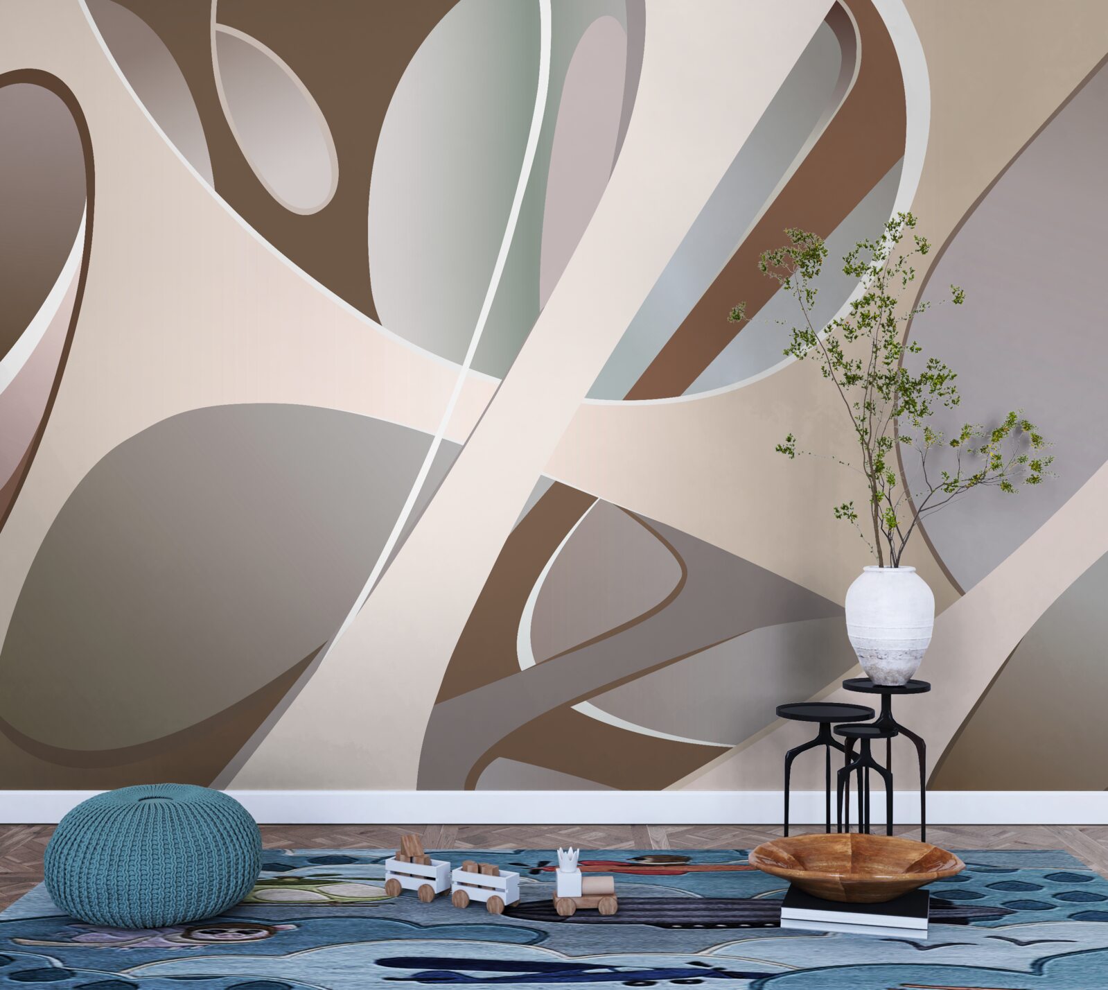 Carta da parati curve astratte in beige