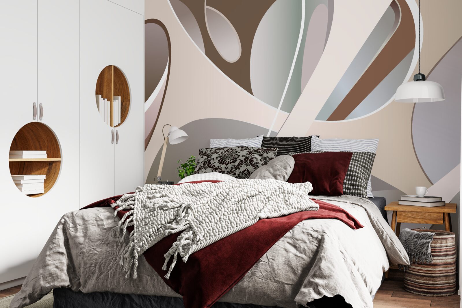 Carta da parati curve astratte in beige