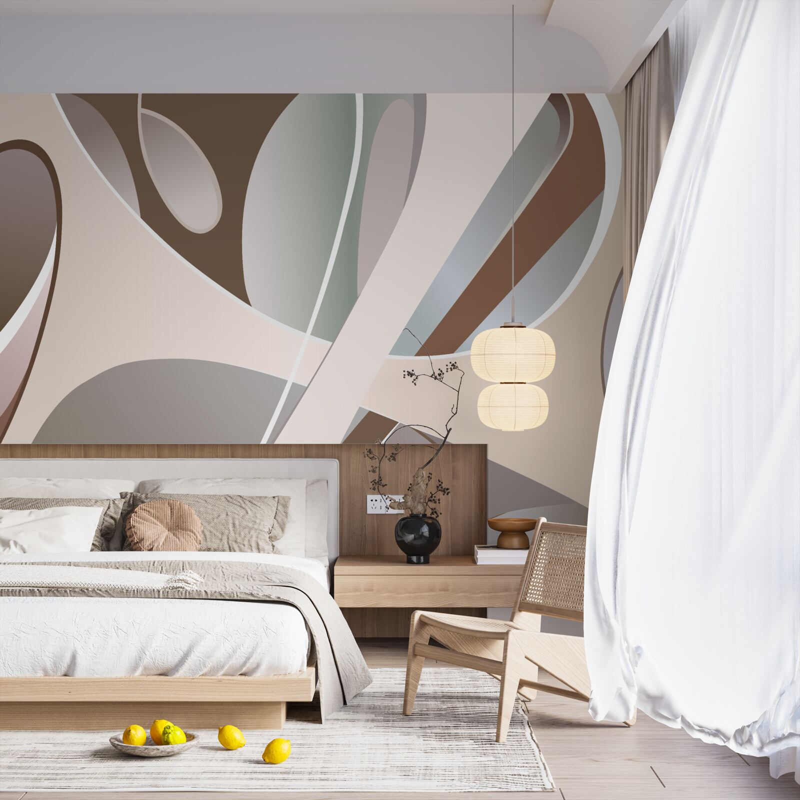 Carta da parati curve astratte in beige