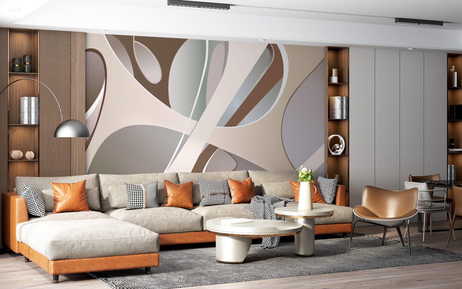 Carta da parati curve astratte in beige