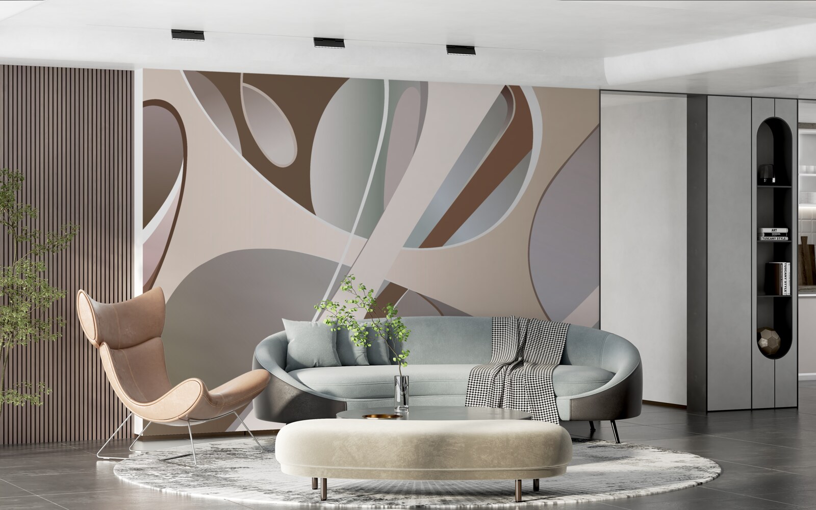 Carta da parati curve astratte in beige