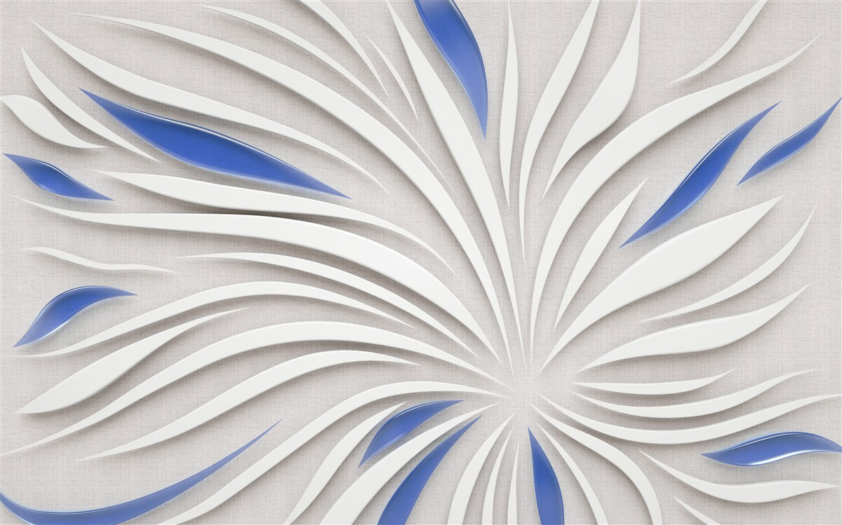 Carta da parati fiore bianco astratto con petali blu
