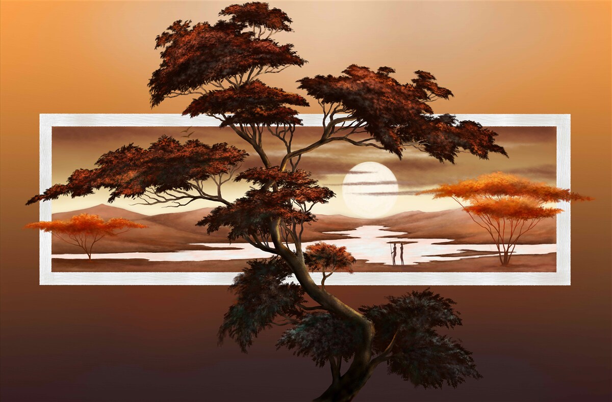 Carta da parati Il sole tramonta sui bonsai