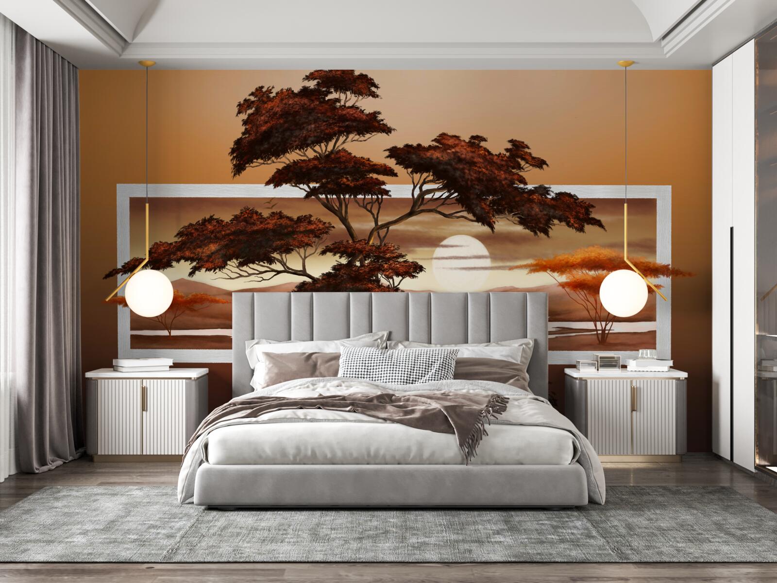 Carta da parati Il sole tramonta sui bonsai