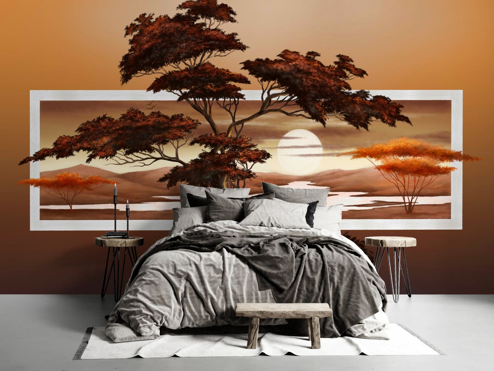Carta da parati Il sole tramonta sui bonsai