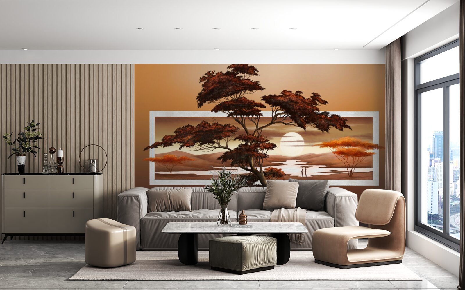Carta da parati Il sole tramonta sui bonsai