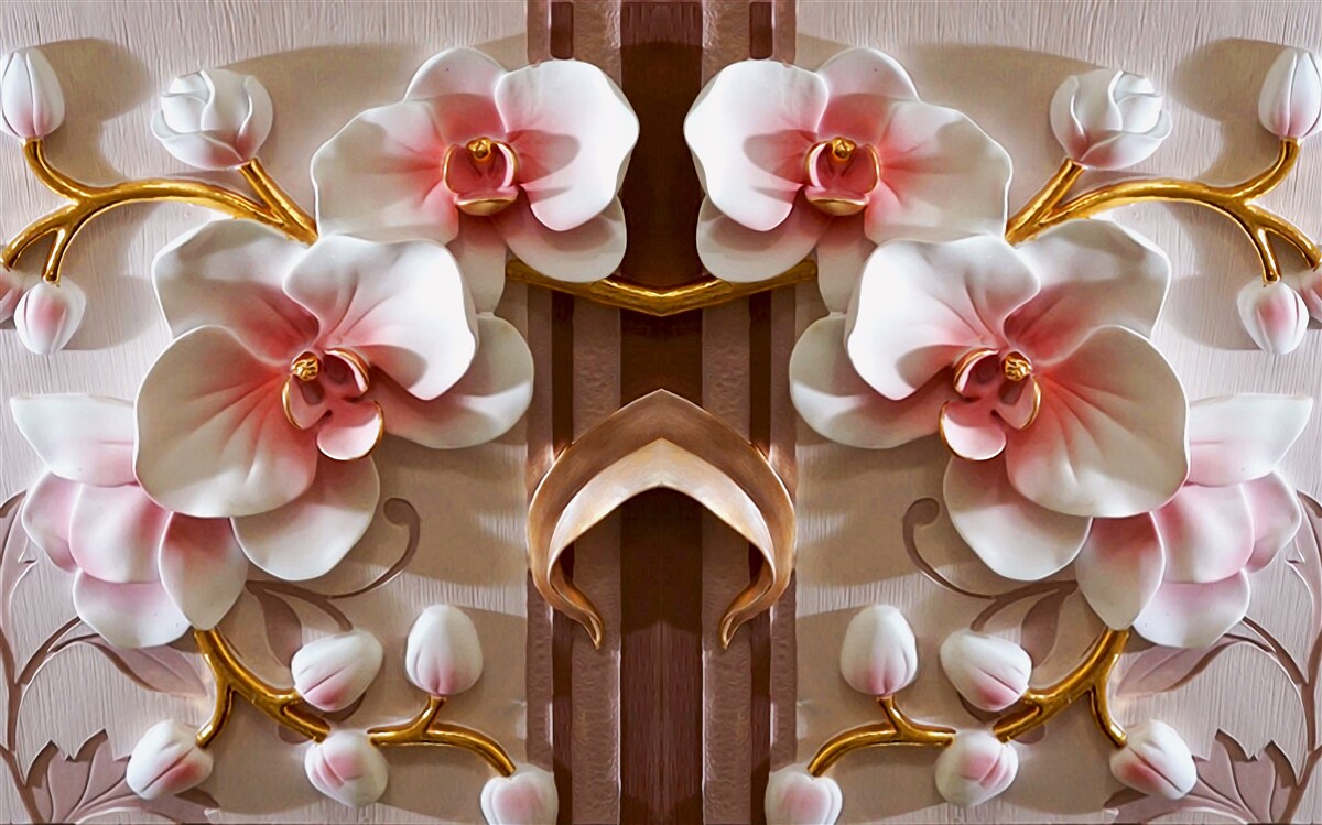Carta da parati le orchidee bianche si stagliano delicatamente contro l'oro dei rami
